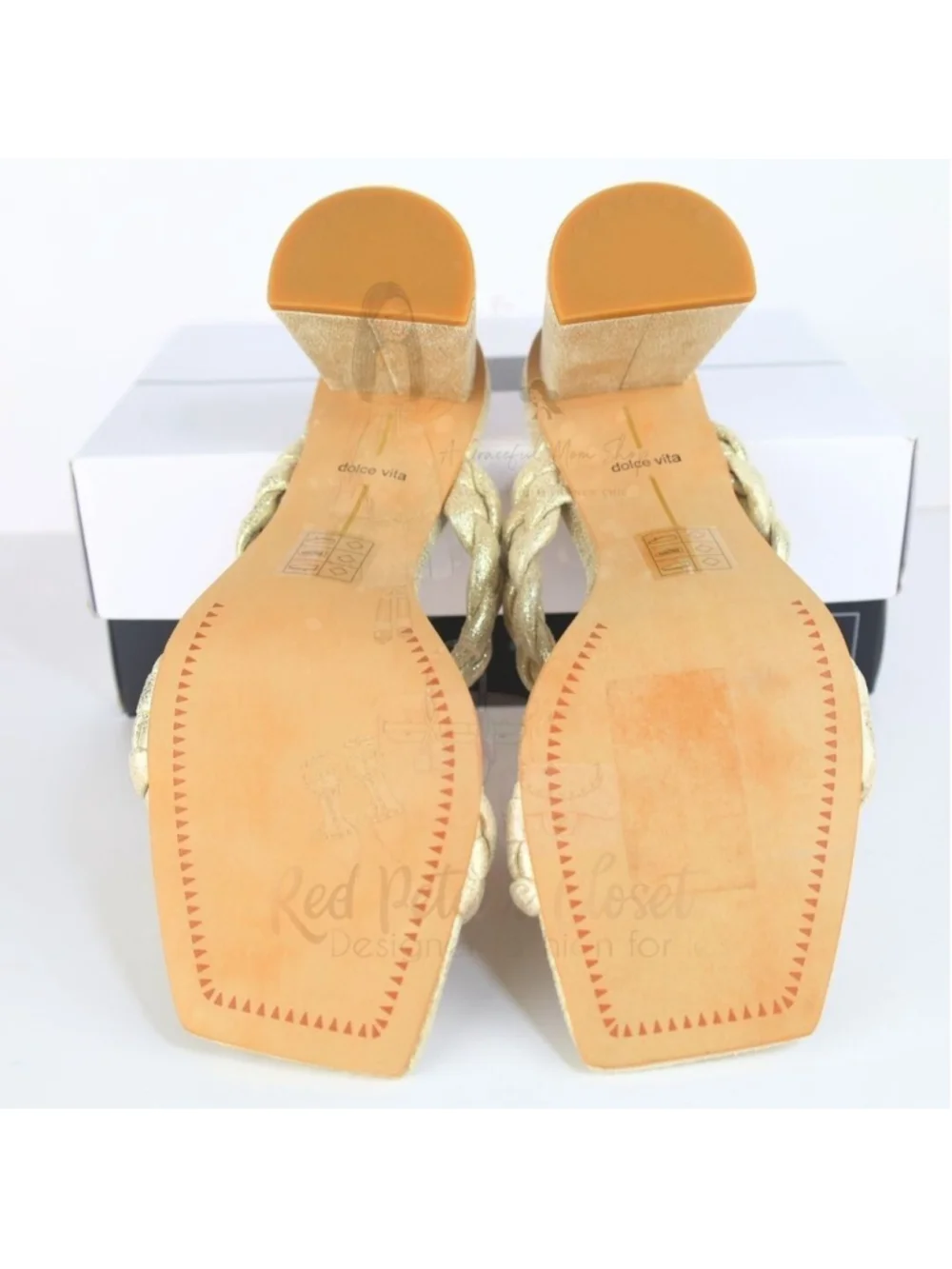 Dolce Vita Paily Stella Braided Heeled Sandals Metallic Light Gold Size 10- 0282
